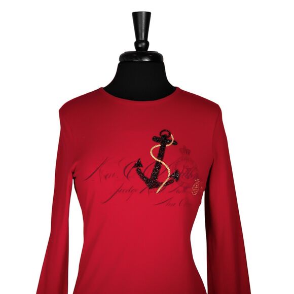 Ralph Lauren Women's Blouse Red Embroidered Beaded Nautical Coastal Preppy Top S - Picture 5 of 8